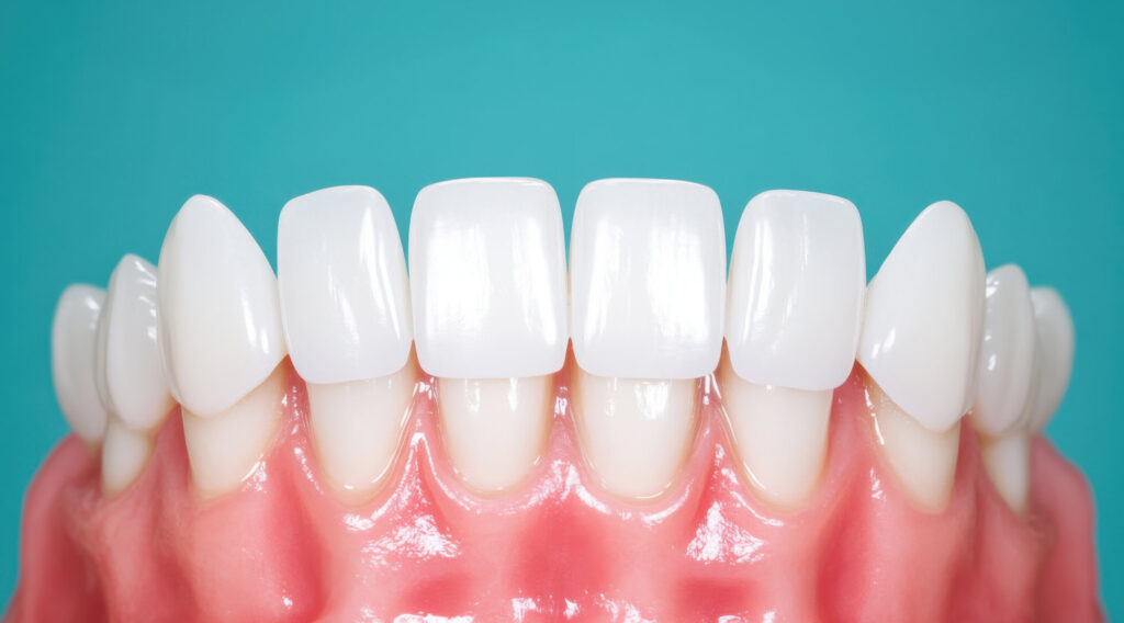 Dental veneers enhancing smiles with perfect white teeth and healthy pink gums, creating a stunning appearance while promoting oral hygiene and effective dental care practices